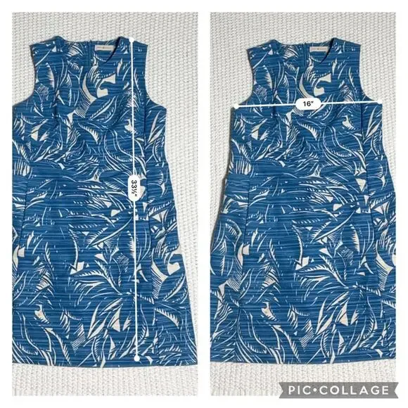 Tory Burch Gulf Shore Tabora Blue & Cream Linen Blend Sheath Mini Dress SZ M - Picture 12 of 13